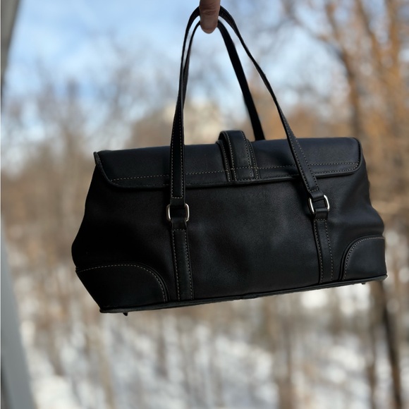 Vintage Coach Hamptons Black Leather Flap Satchel | 9267 | Hangtag | LIKE-NEW - Picture 6 of 12